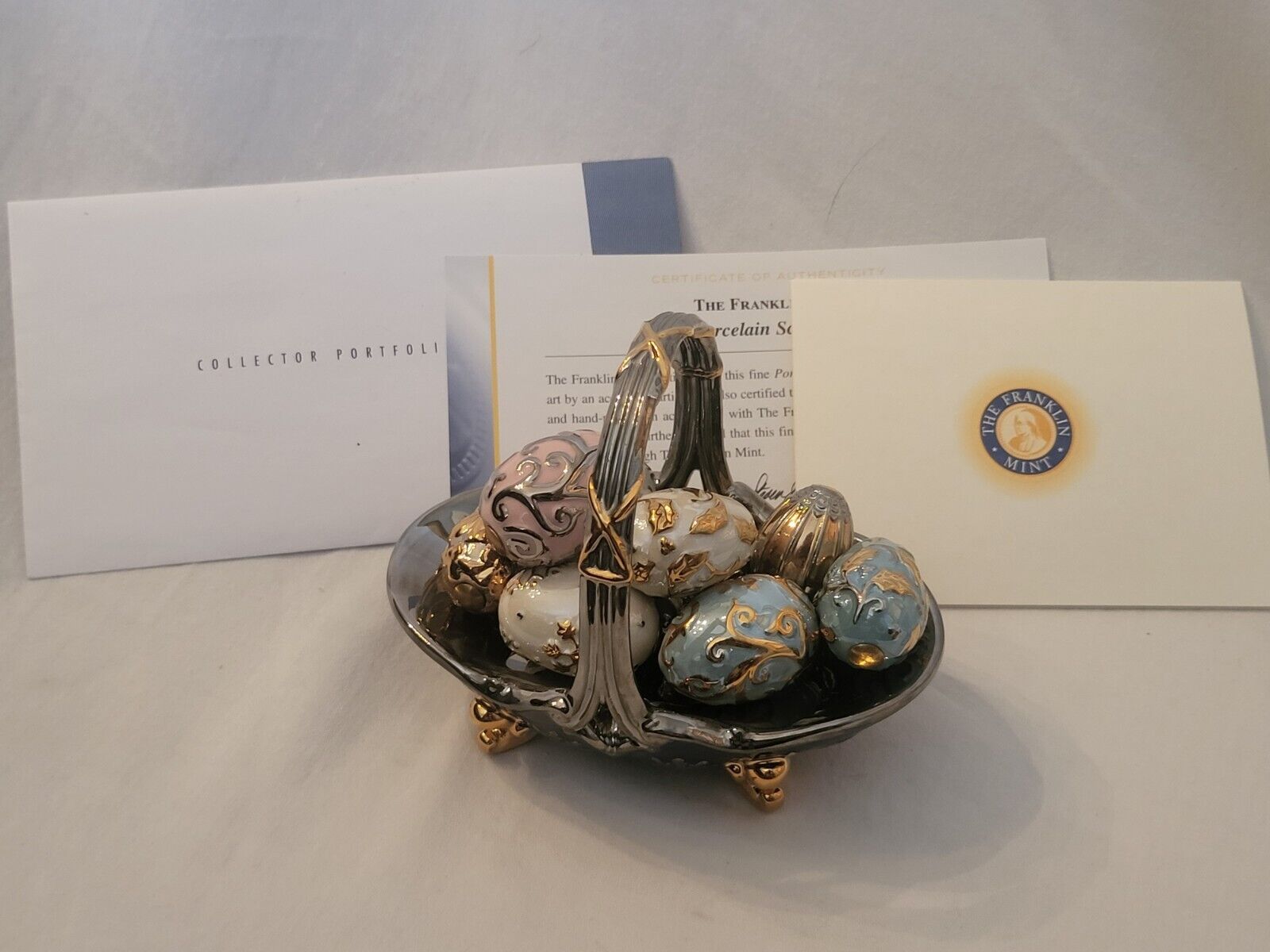 House of Faberge WINTER EGG BASKET (with 9 Eggs) by The Franklin Mint With COA