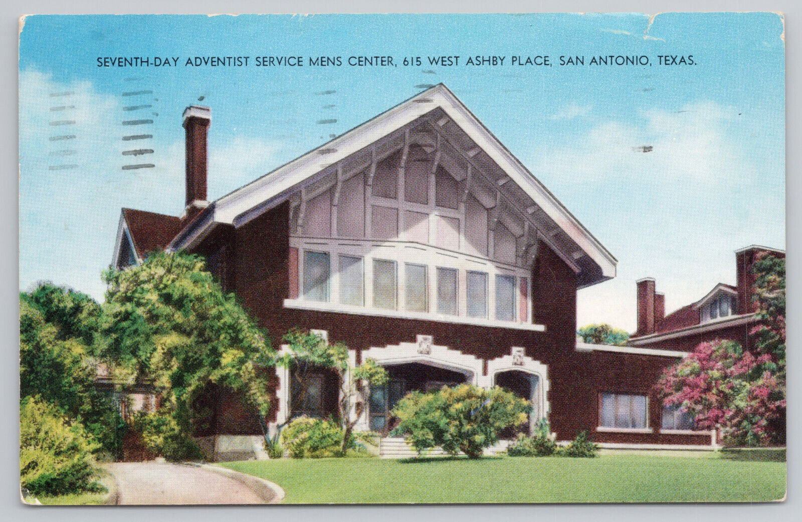 Postcard Seventh Day Adventist San Antonio Texas Service Mens Center TX c1956