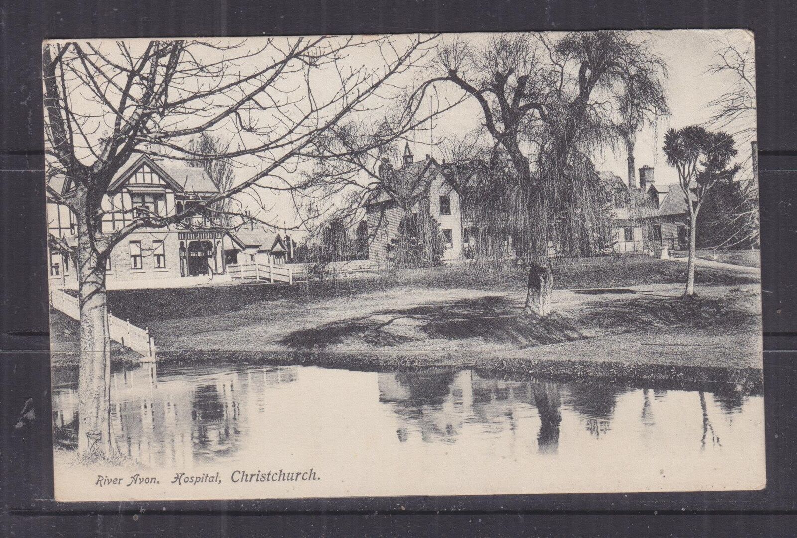 NEW ZEALAND, CHRISTCHURCH, HOSPITAL, RIVER AVON, 1908 ppc., used.