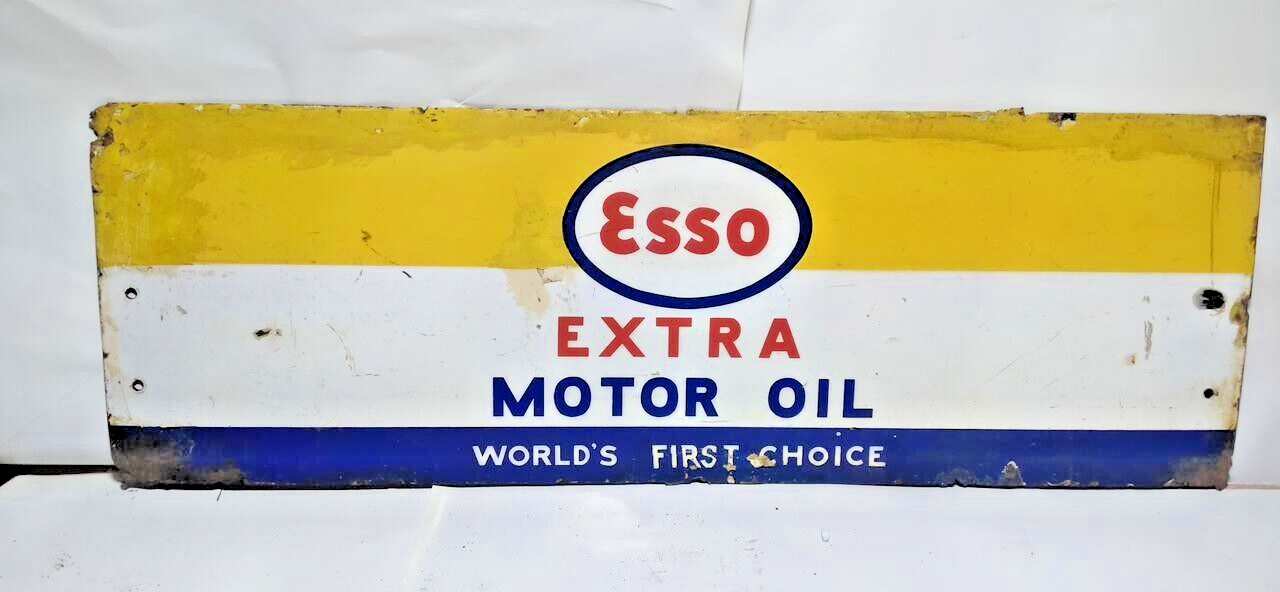 Old Vintage Esso Extra Motor Oil Worlds First Choice Porcelain Enamel Sign Board