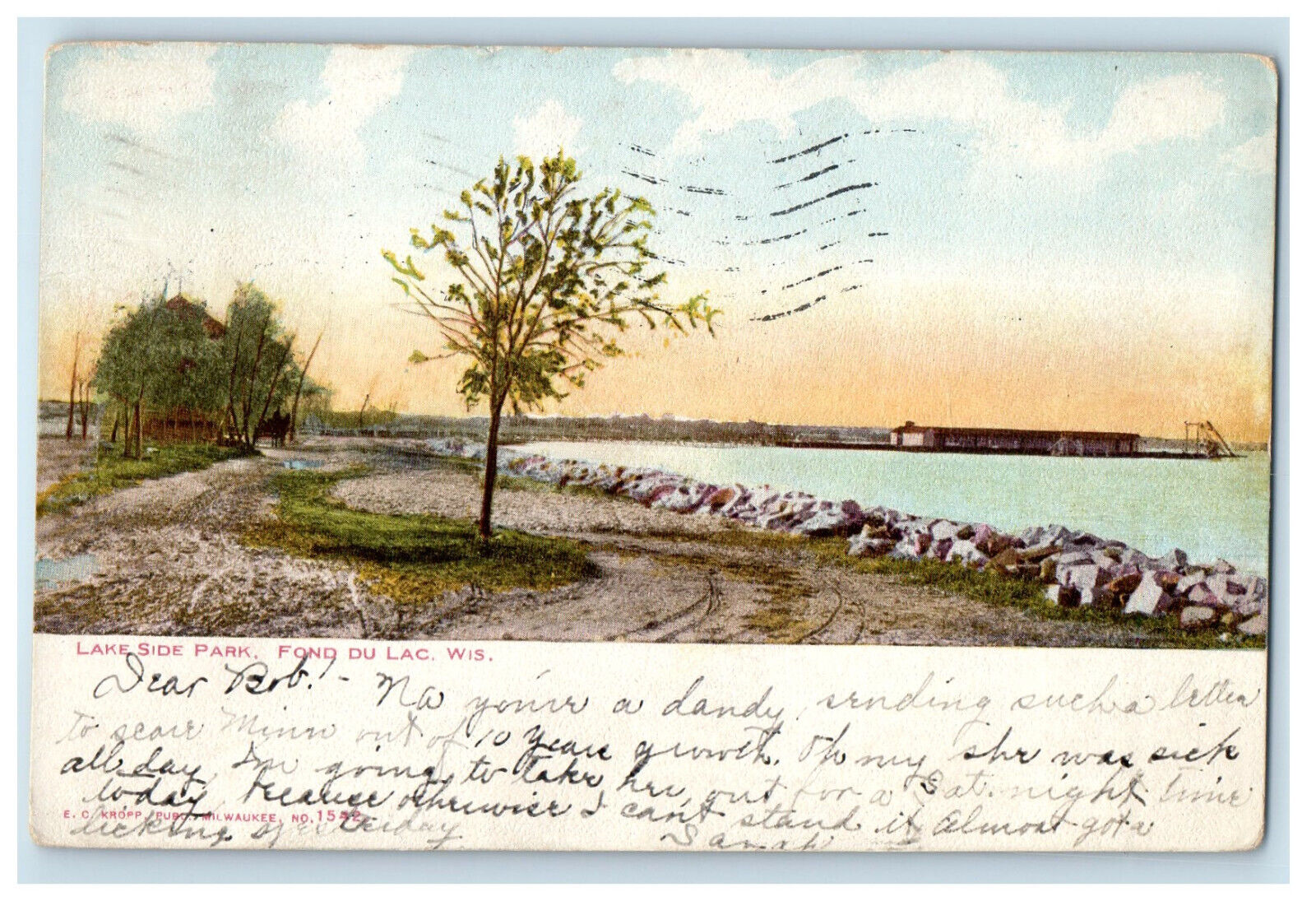 1906 Lake Side Park, Fond Du Lac Wisconsin WI Posted Anique Postcard
