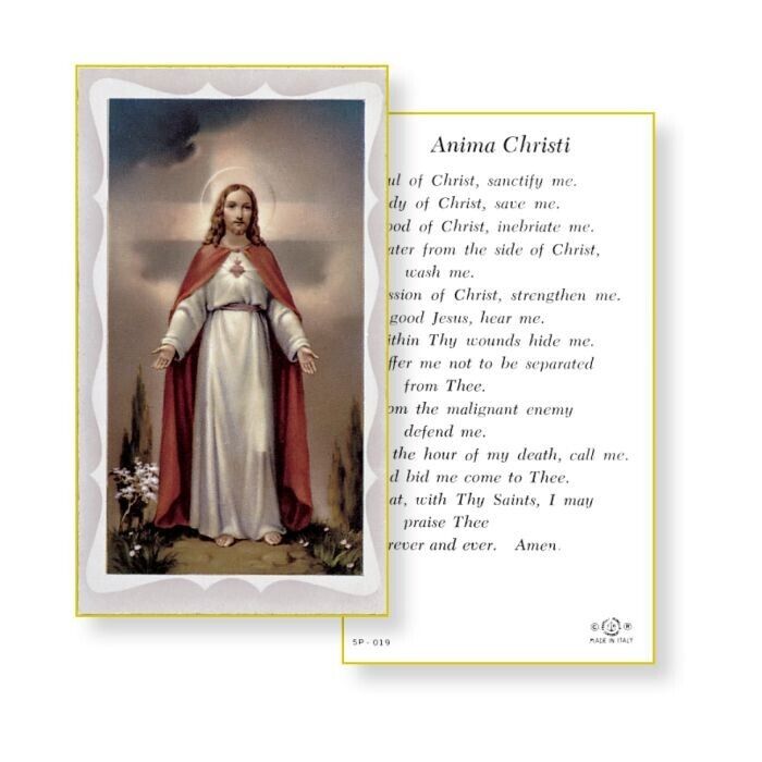 Anima Christi LAMINATED Prayer Card (5-pack) with Two Free Bonus Holy Cards
