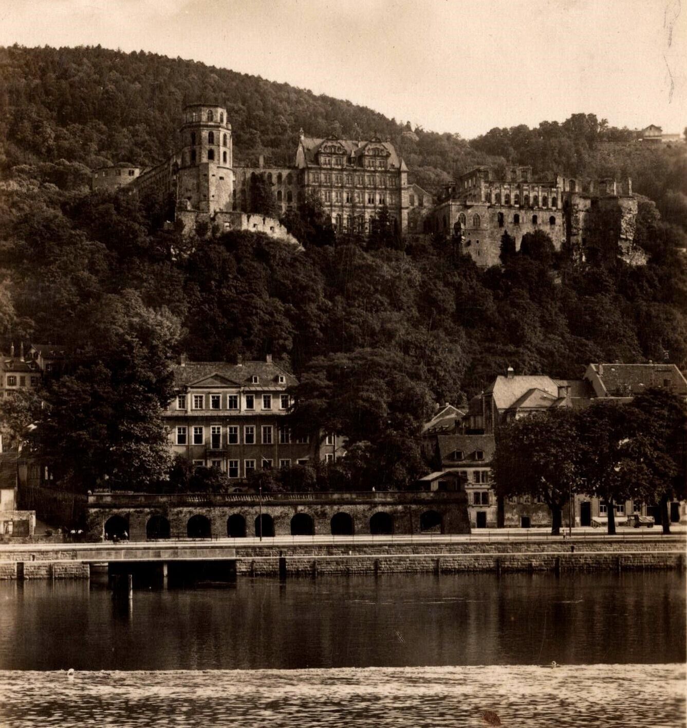 RPPC Germany Heidelberg Castle Schloss View from Neckar River Vtg Postcard 1930s