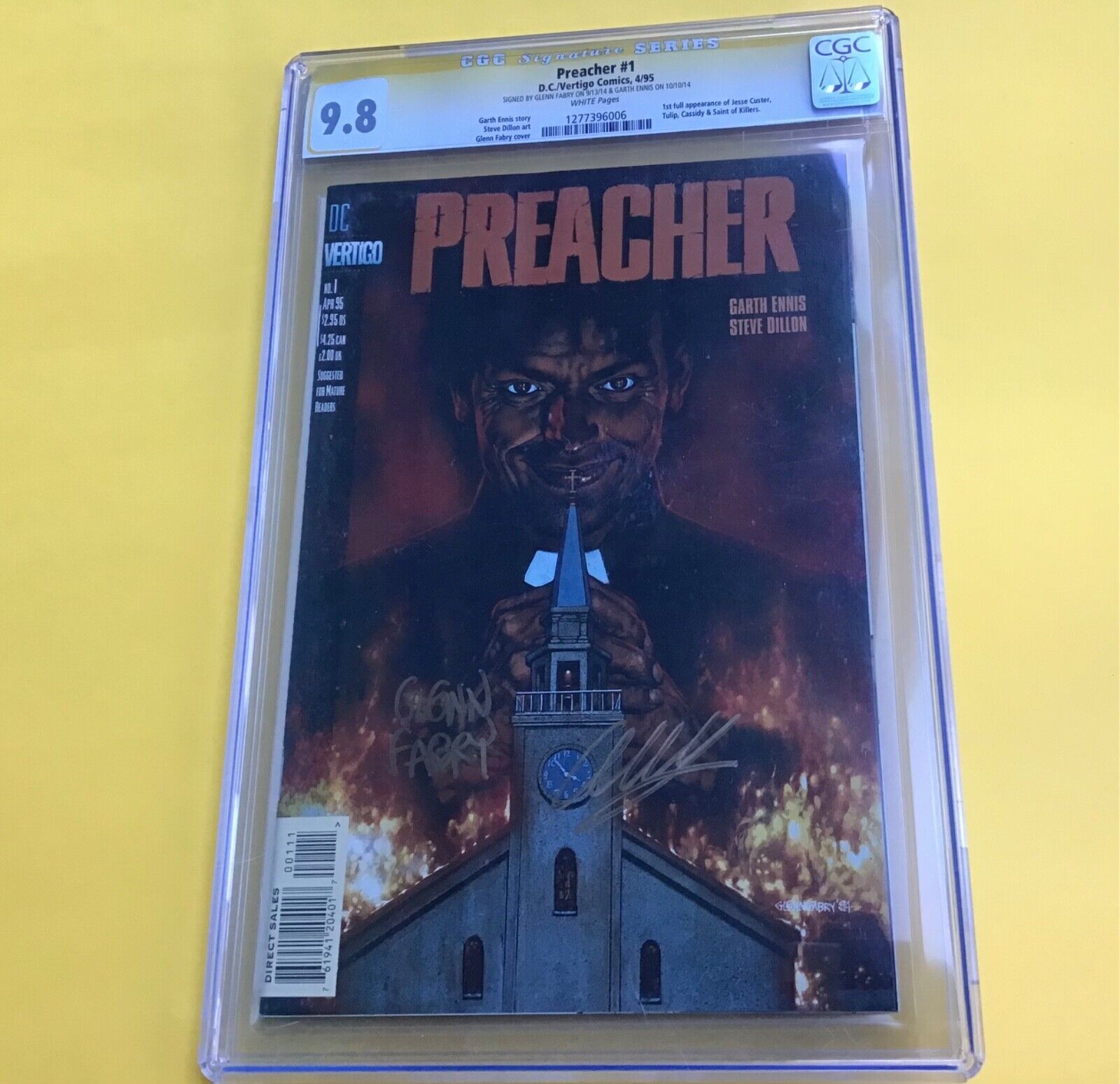 **MUST SEE* auto CGC SS 9.8 Preacher #1 Ennis Fabry holder issue signed 13 4 2 5