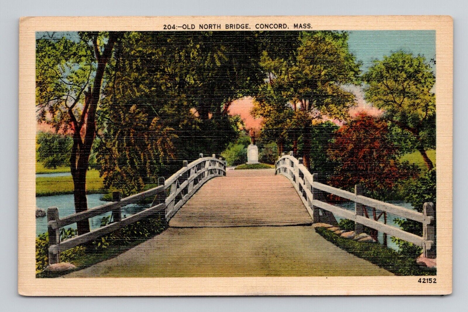 Postcard Old North Bridge Concord Massachusetts MA, Vintage Linen O2