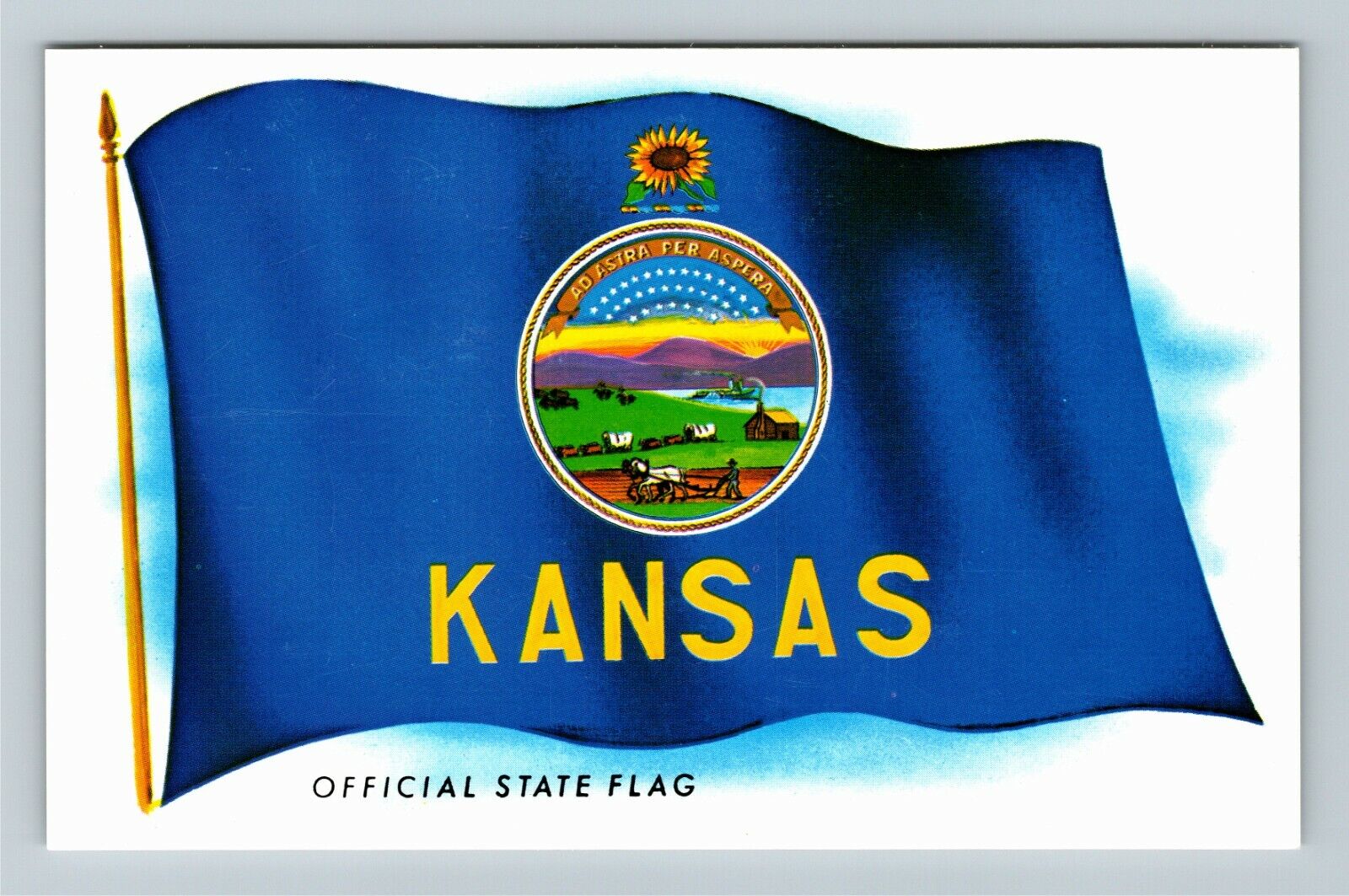 KS-Kansas, Official State Flag Vintage Souvenir Postcard