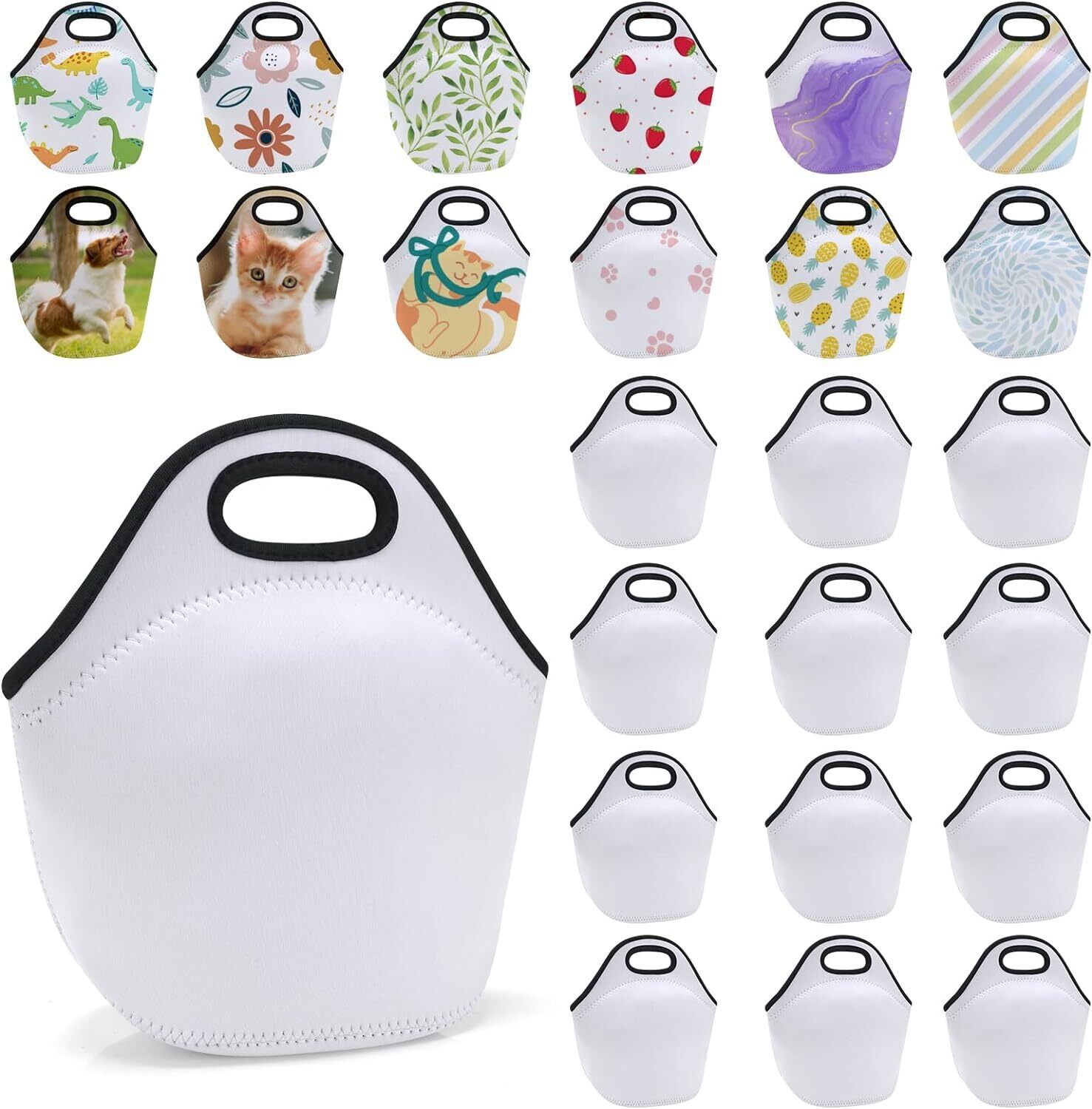 25 Pieces Sublimation Blank Neoprene Lunch Bags Reusable Insulated White 
