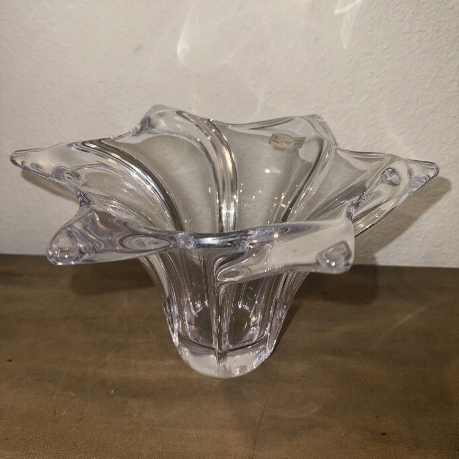 Vintage Vannes Le Chatel Crystal Swirl Petals Abstract Centerpiece Vase Large