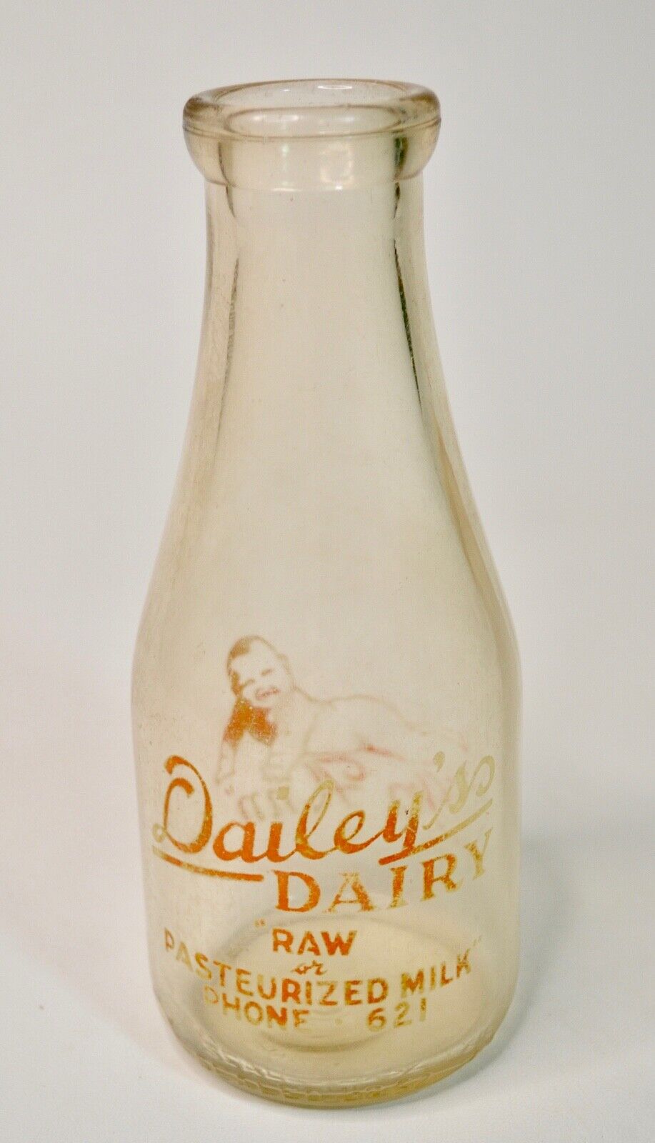 Vintage Dailey's Dairy Quart Milk Bottle Raw or Pasteurized Baby 