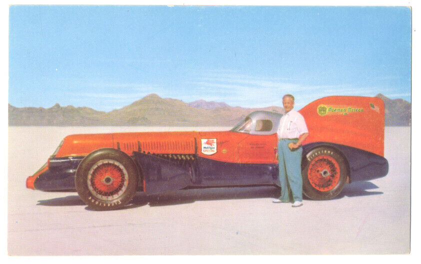 MORMON METEOR & Ab Jenkins BONNEVILLE SALT FLATS UT Speed Racer 1952 Postcard
