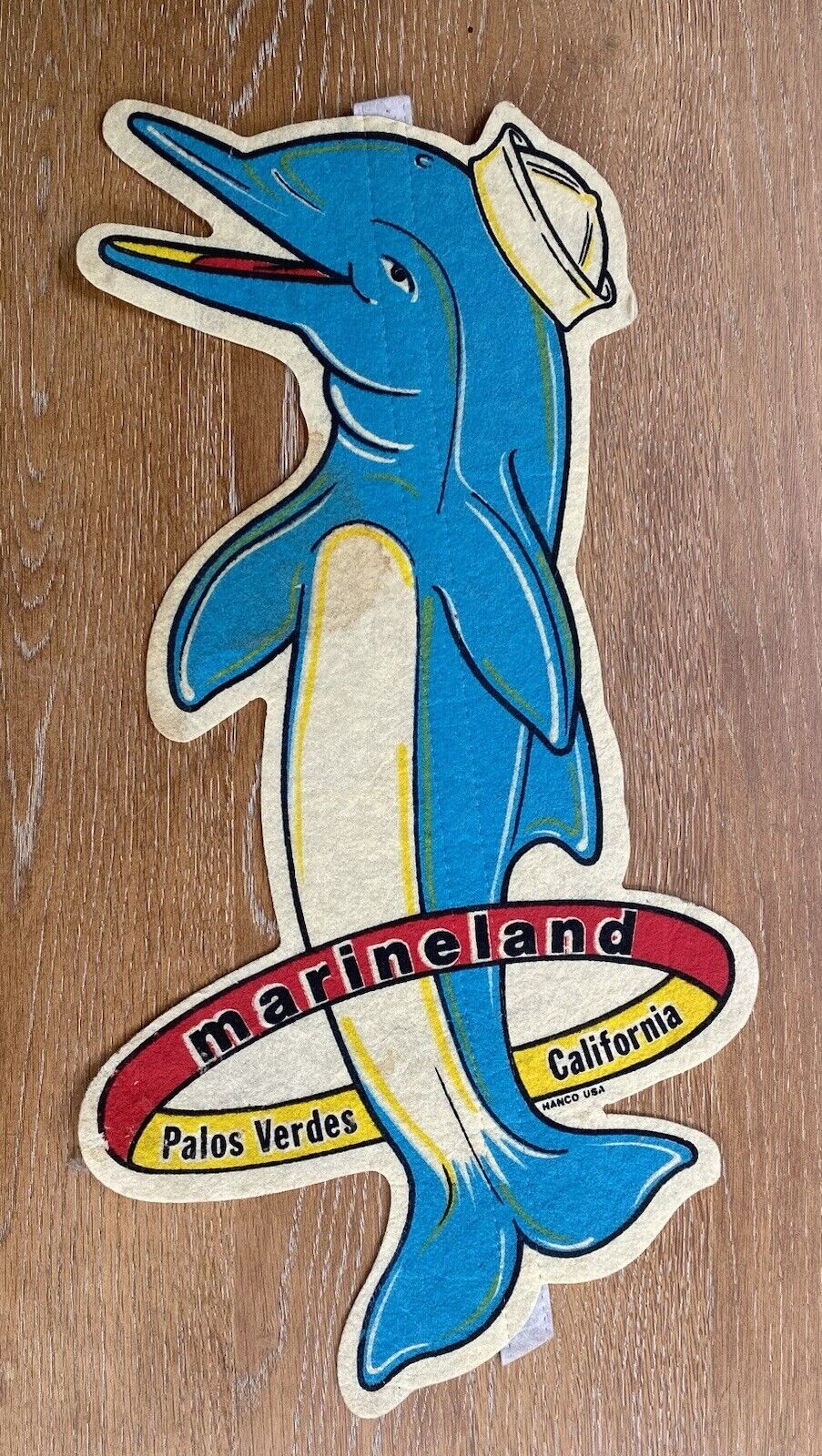 Vintage Marineland Dolphin Shaped Colorful 20 Inch Felt Pennant  Early Old