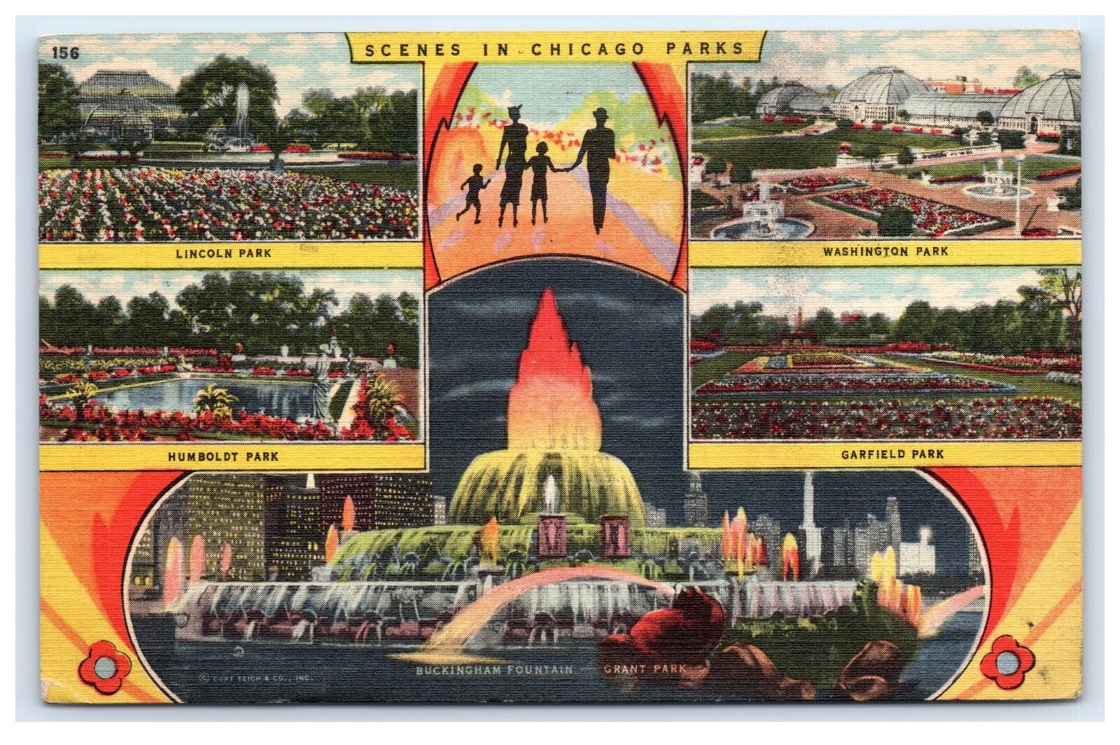 Postcard Scenes in Chicago, IL Parks - Lincoln Humboldt Garfield 1949 linen B11