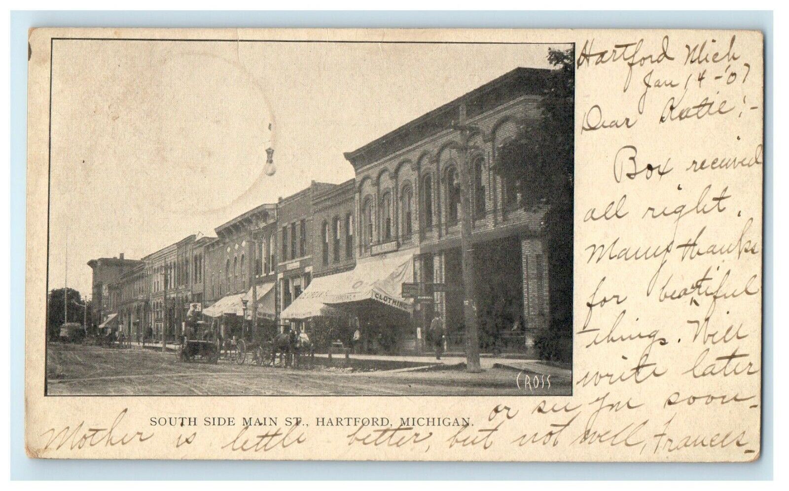 1907 South Side Main Street Hartford Michigan MI Antique Postcard