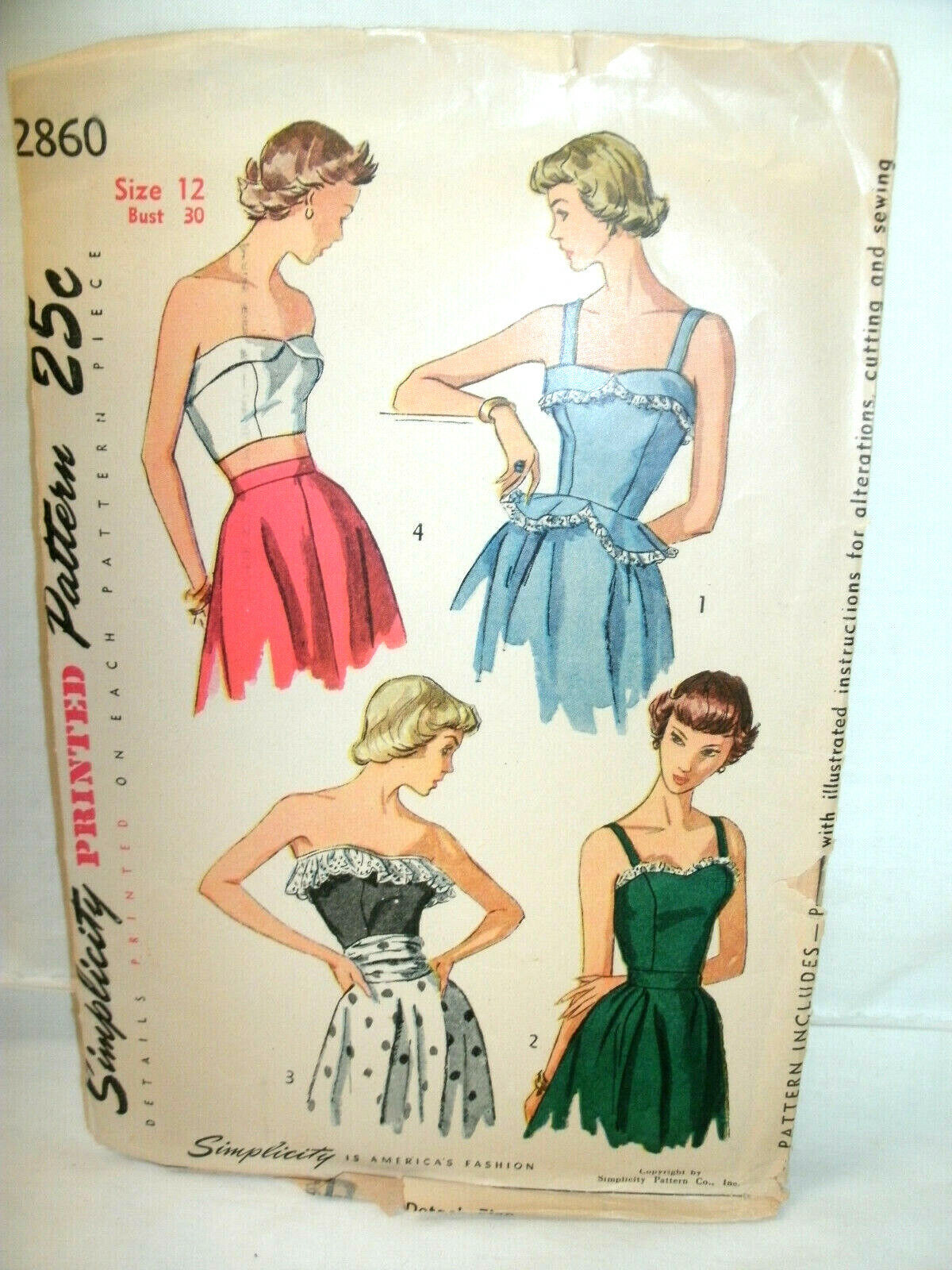 VTG 1940-50\'s SIMPLICITY Pattern--#2860--Ms/Women\'s--CAMISOLE/Halter Top---Sz.12