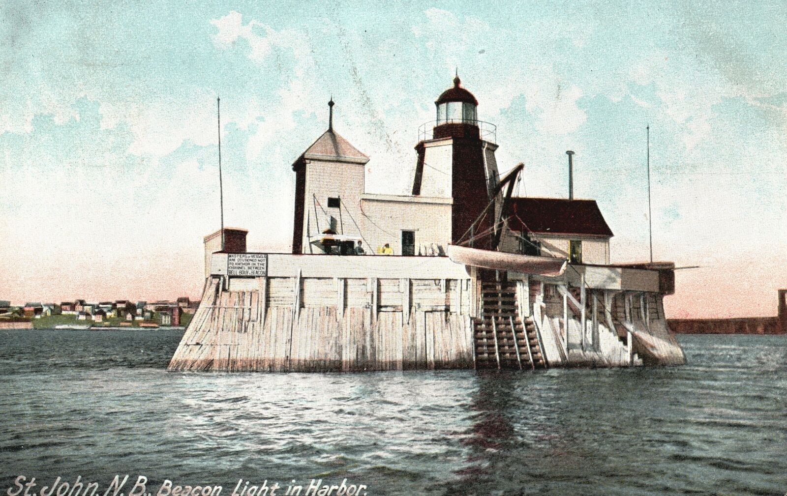 Vintage Postcard 1907 Beacon Light in harbor St. John New Brunswick Canada CAN
