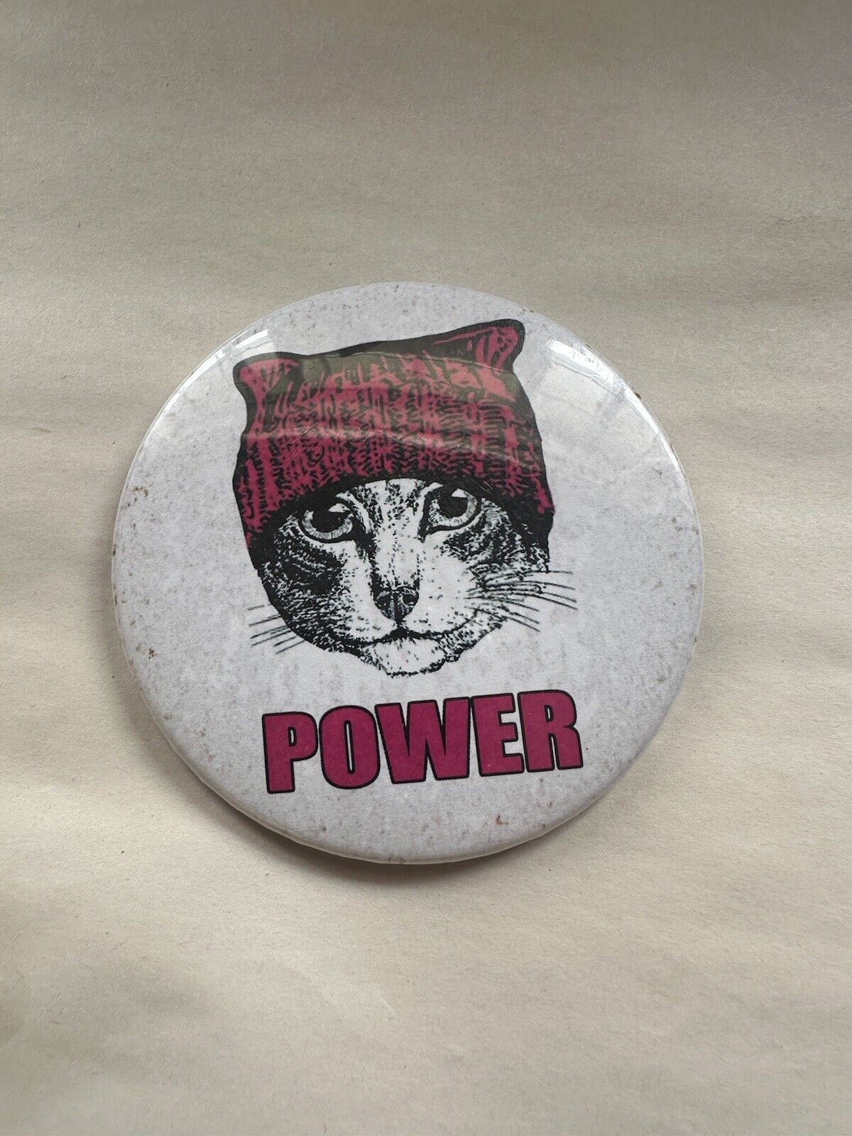 Kitty Cat Power Cat wearing Beanie Button Pin