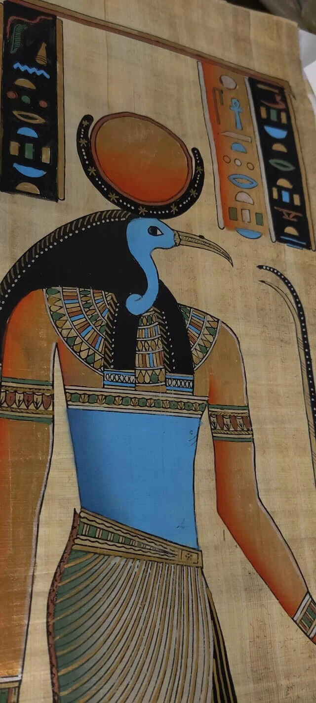 Vintage Papyrus Egyptian God Thoth Made In Egypt and signed