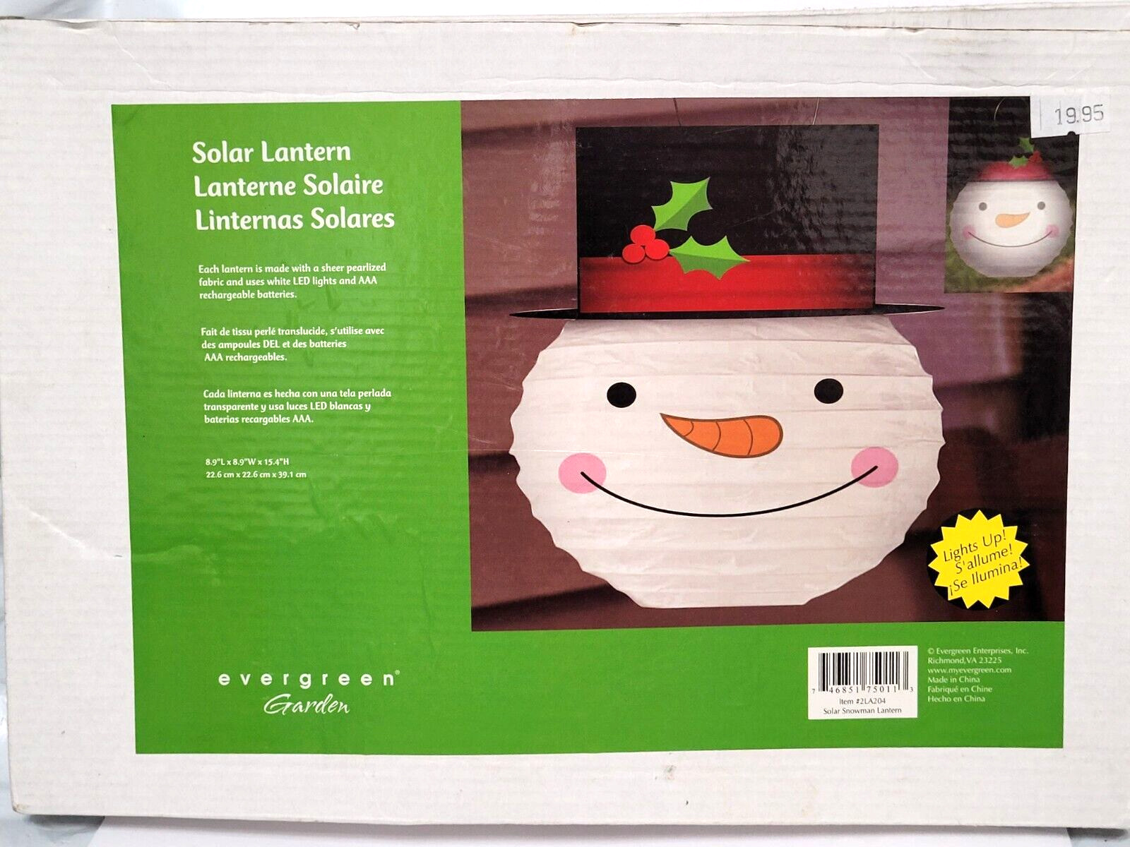 Evergreen Garden Solar Snowman Lantern, New in Box 