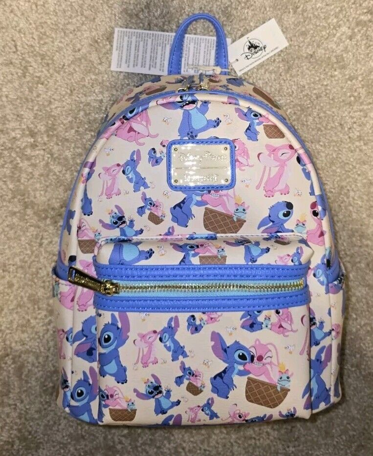NEW Disney Parks Loungefly Stitch And Angel Valentines All Over Mini Backpack
