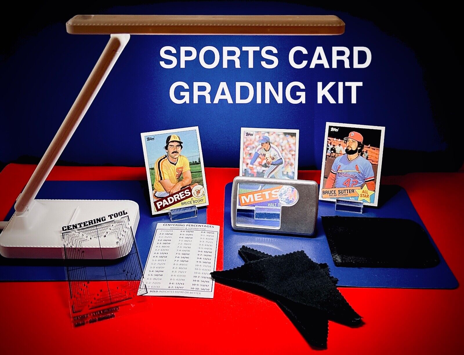 Premium Sports Card Grading Kit Magnifier LED Lamp Centering Tool USA SELLER