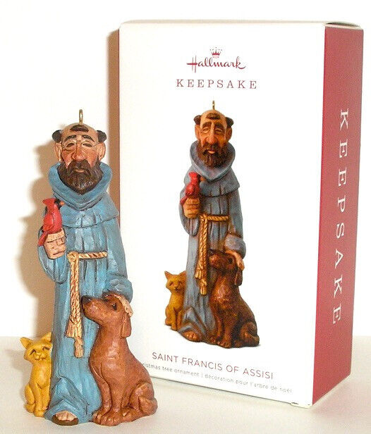 2018 Hallmark - ST. FRANCIS OF ASSISI with BIRD DOG CAT ORNAMENT IN ORIGINAL BOX