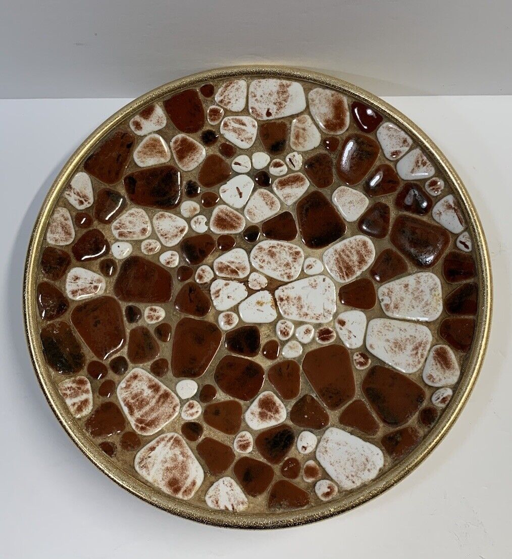 Vintage Mosaic Tile Dish Tray Plate 10” MCM Mid Century Modern