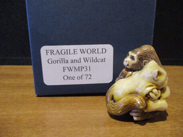 Harmony Kingdom MP\'s Fragile World Gorilla & Wild Cat Marble Resin Figurine LE72