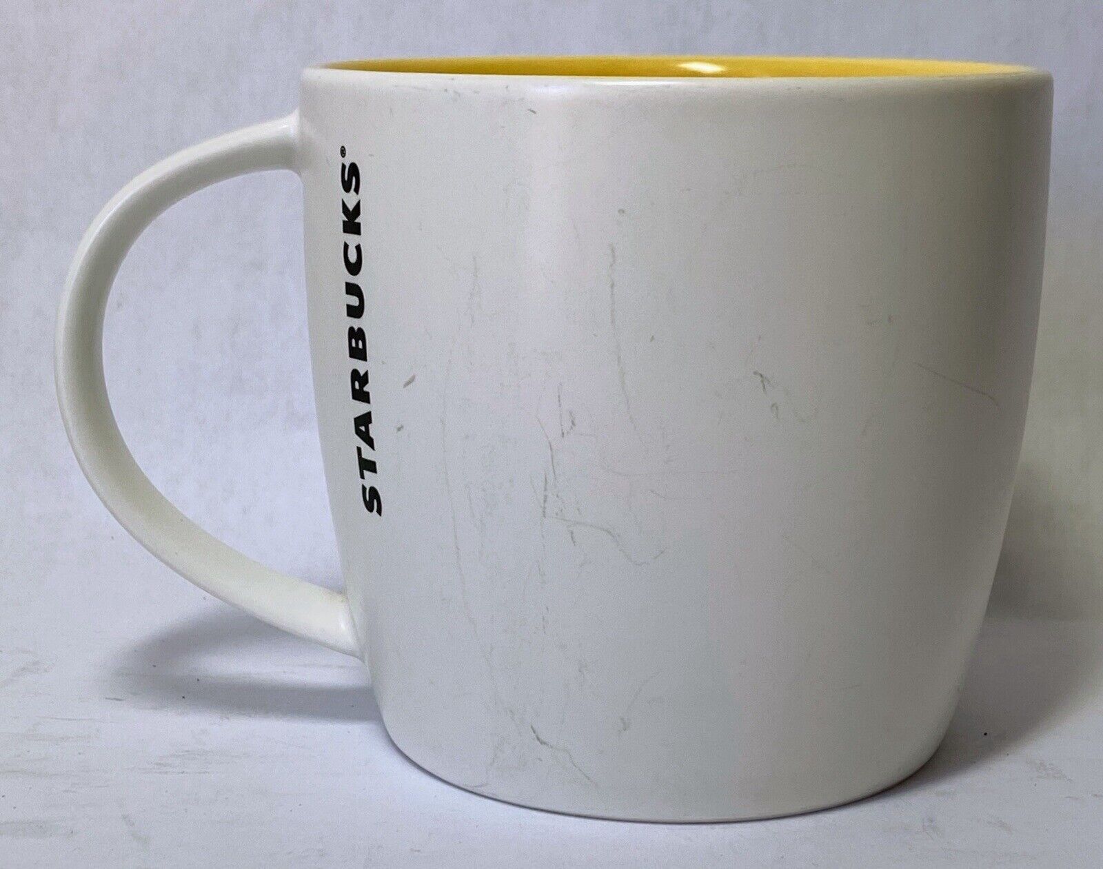 Starbucks 2011 White w/Yellow Interior Mug Coffee Tea Cup Bone China 16 oz EUC