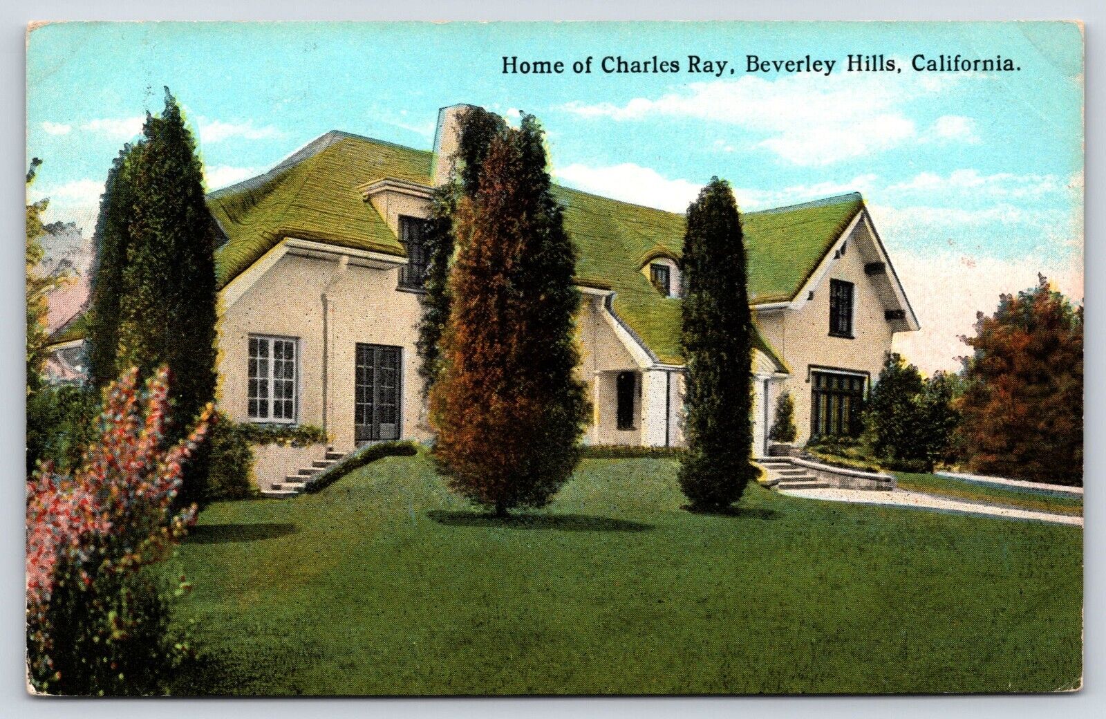 California Beverley Hills Home of Charles Ray Vintage Postcard