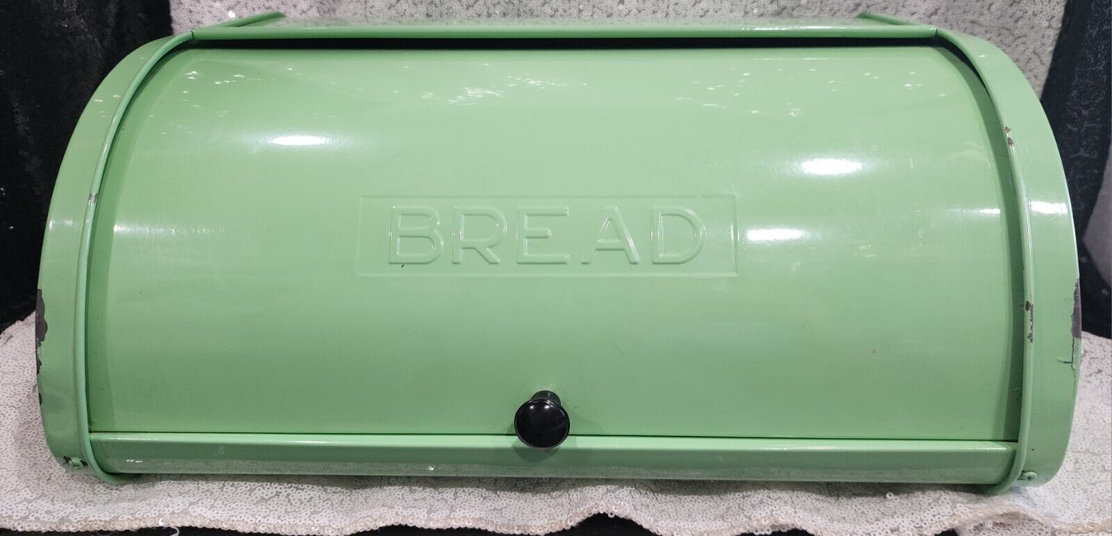 RARE Vintage Metal Mint Green Roll Top Bread Box At Home International