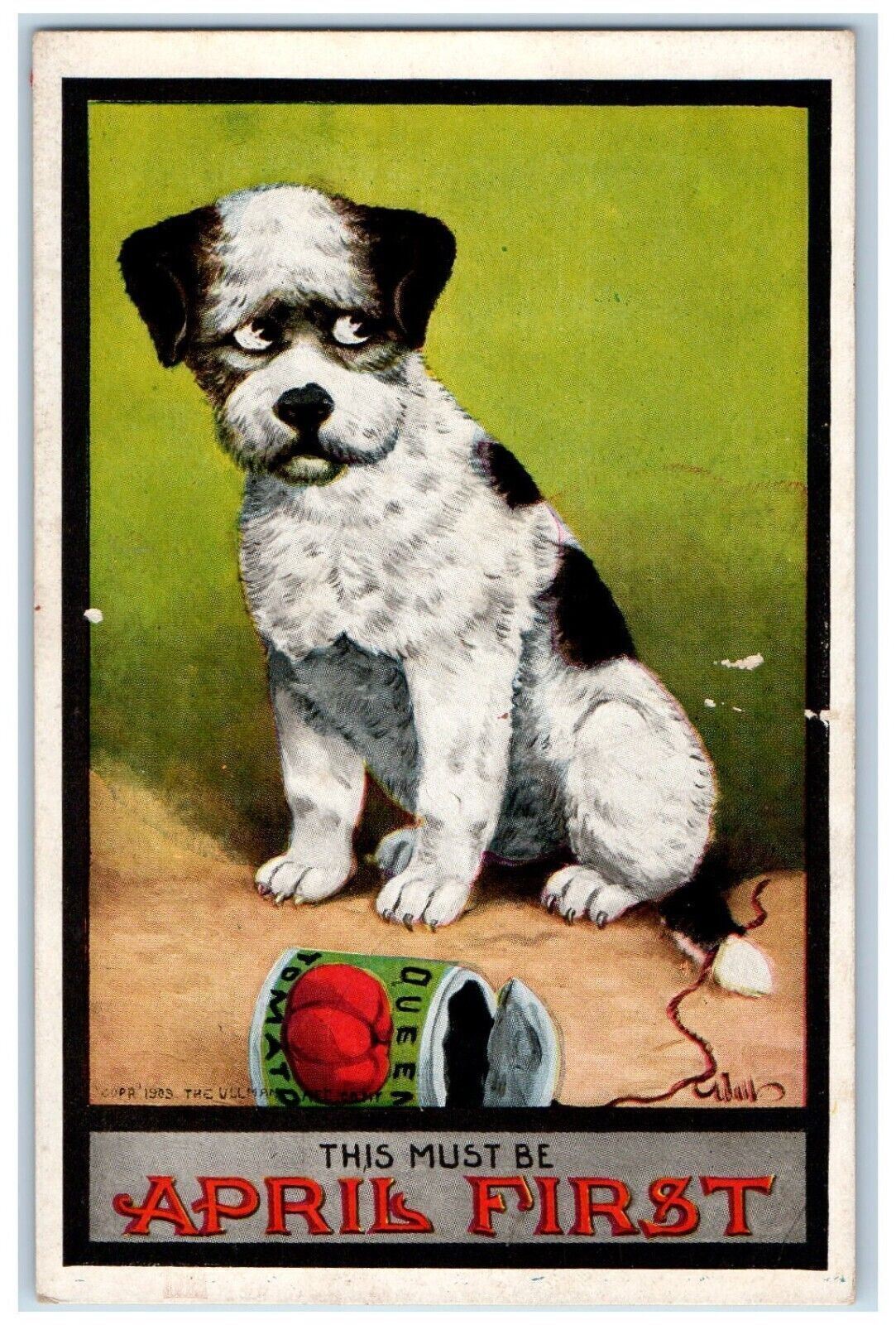 c1910's Angry Cute Dog Open Can This Must Be April First Wall Antique Postcard