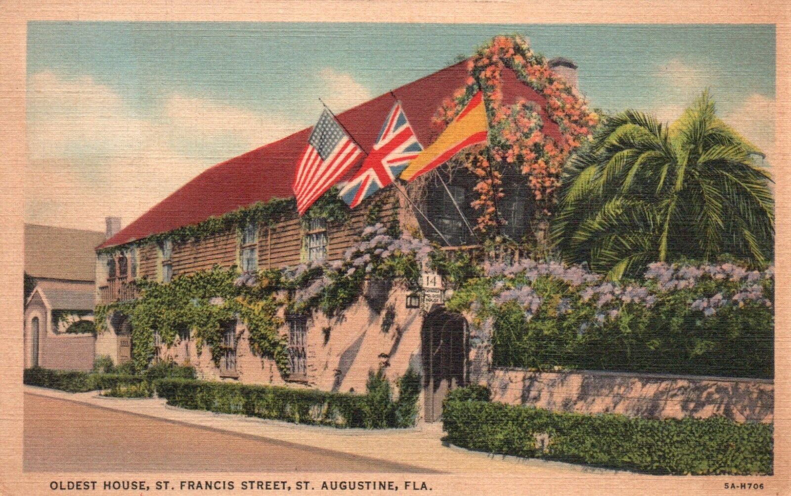 Postcard FL St Augustine Oldest House St Francis Street 1938 Vintage PC H4335