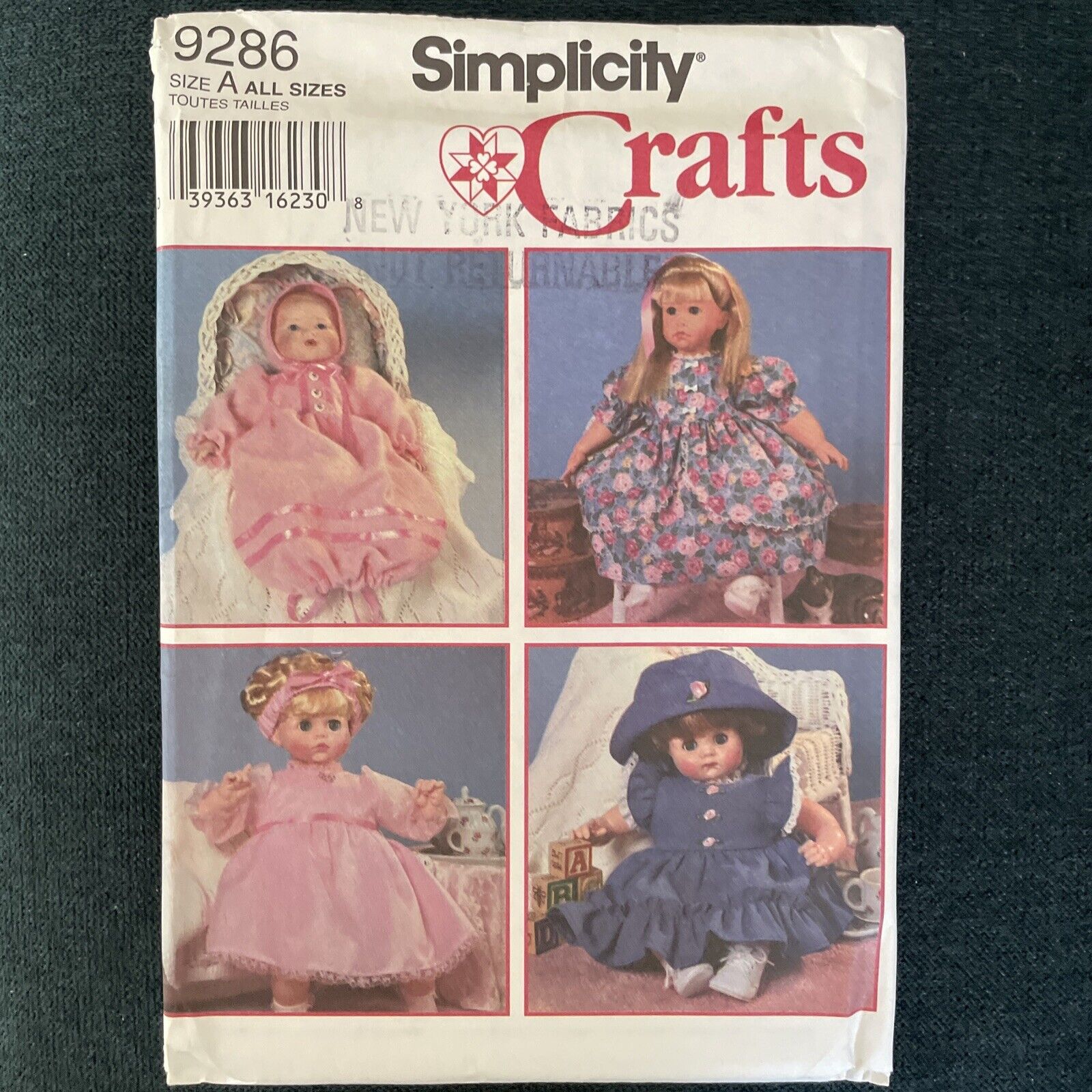Simplicity 9286 Crafts NEW Doll Clothes Size 12\