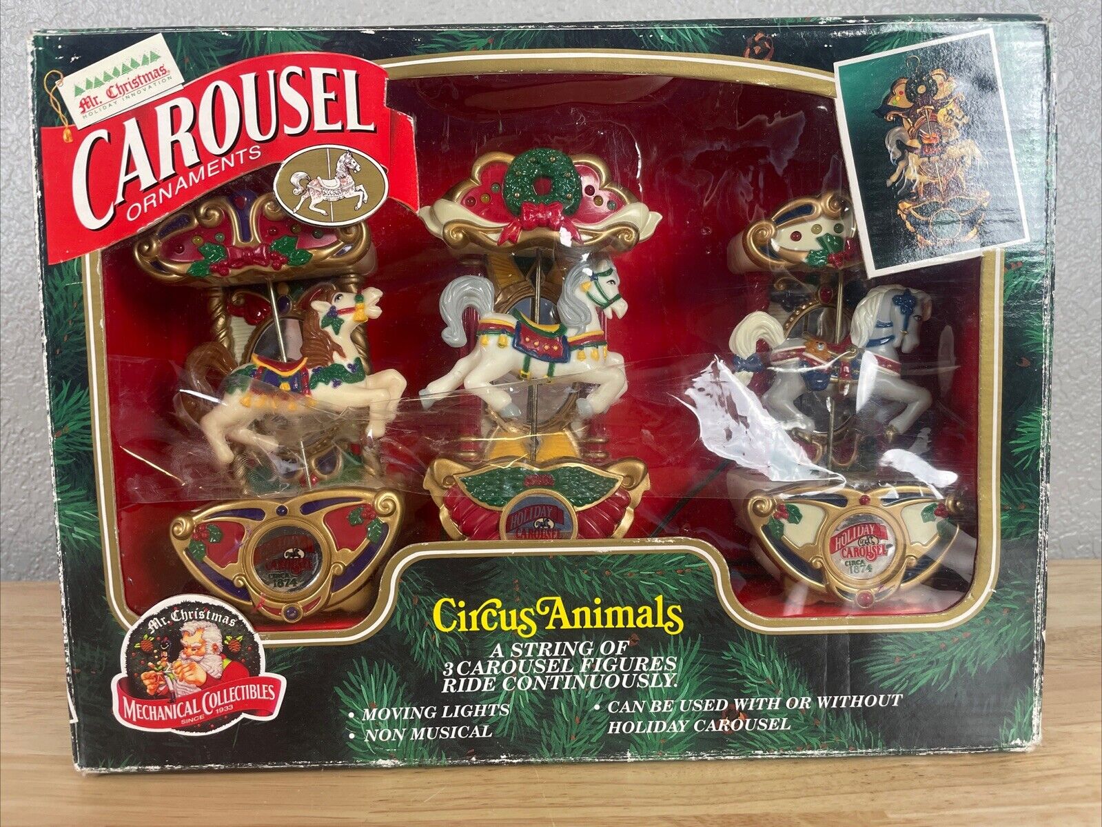 Vtg Mr Christmas Lighted Holiday Carousel Circa 1874 Music Circus Animals Works