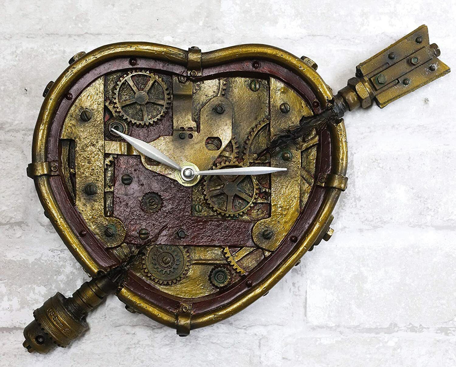 Ebros Valentine\'s Steampunk Cupid Arrow Pierced Heart Decorative Wall Clock