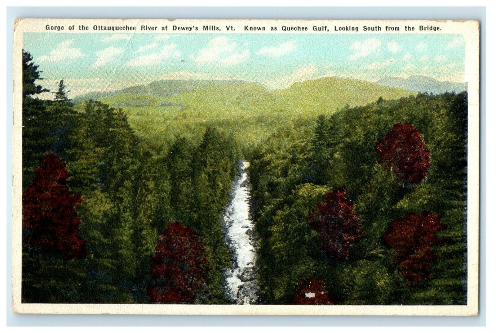 1927 Gorge Of Ottauquechee River Dewey\'s Mills VT, Looking South Bridge Postcard