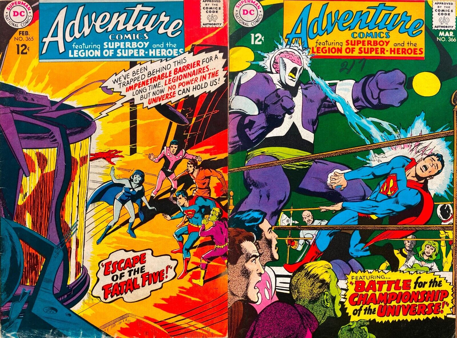 ADVENTURE COMICS # 365 & # 366 - Superboy Legion of Super-Heroes Silver Age DC