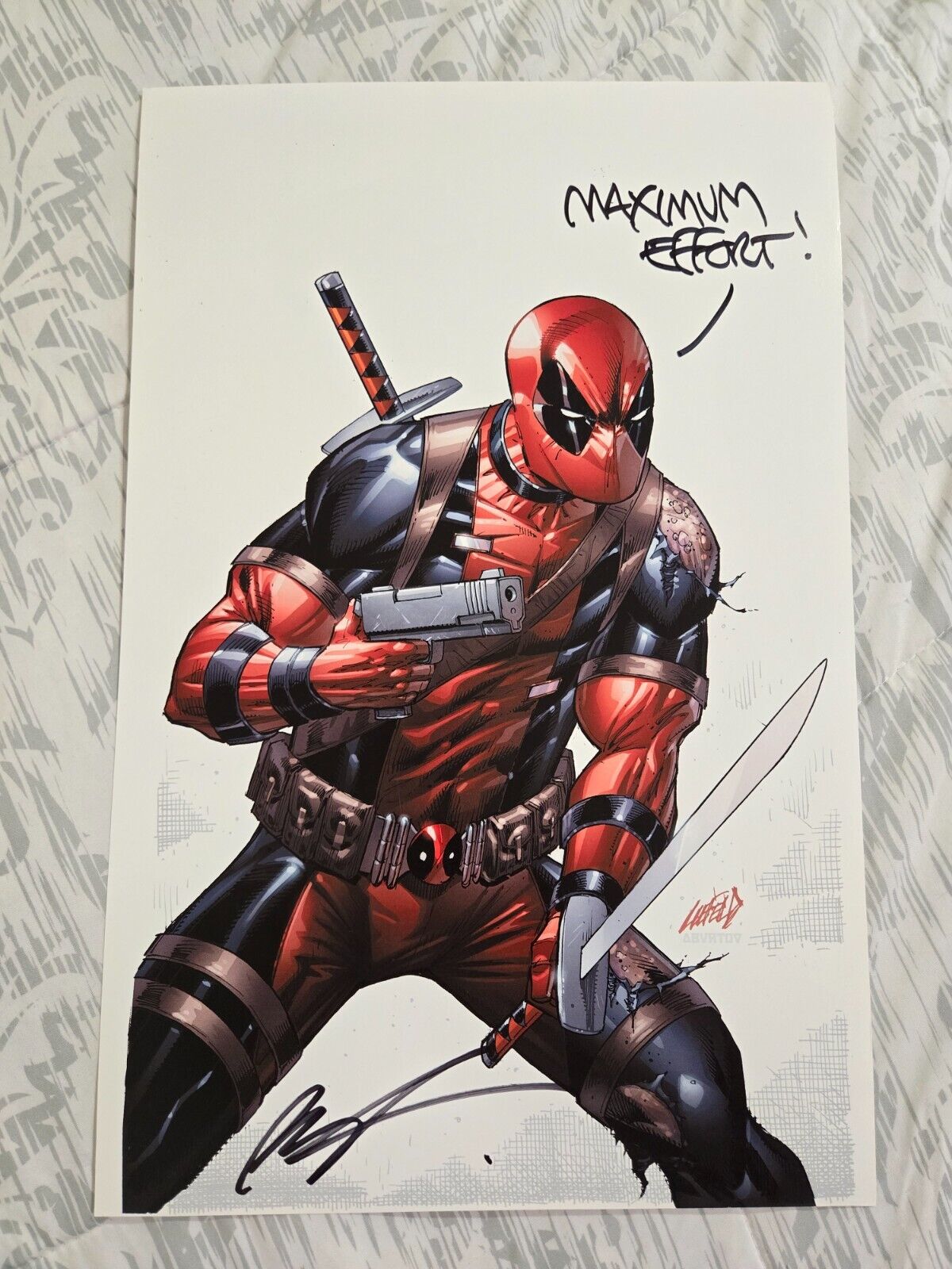 ROB LIEFELD OFFICIAL DEADPOOL COMIC ART PRINT HAND SIGNED WITH QUOTE & PROOF
