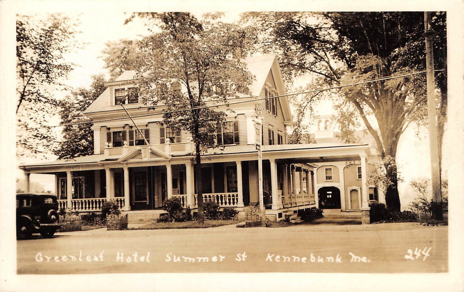 RPPC Kennebunk, Maine GREENLEAF HOTEL Summer Street 1930s Vintage Photo Postcard