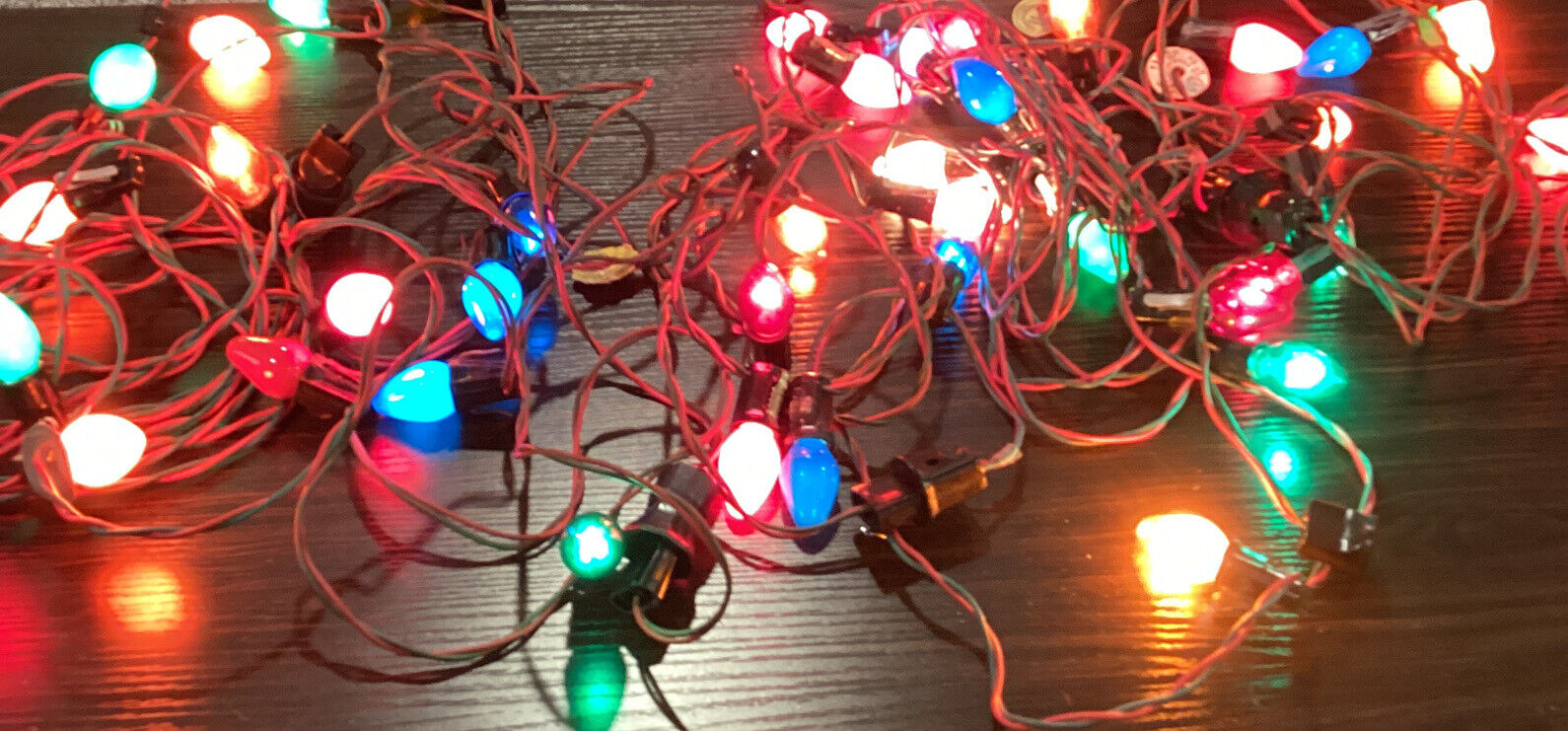 Vintage lot of 6 Strings holiday Christmas tree color lights bulbs 1 1/4”
