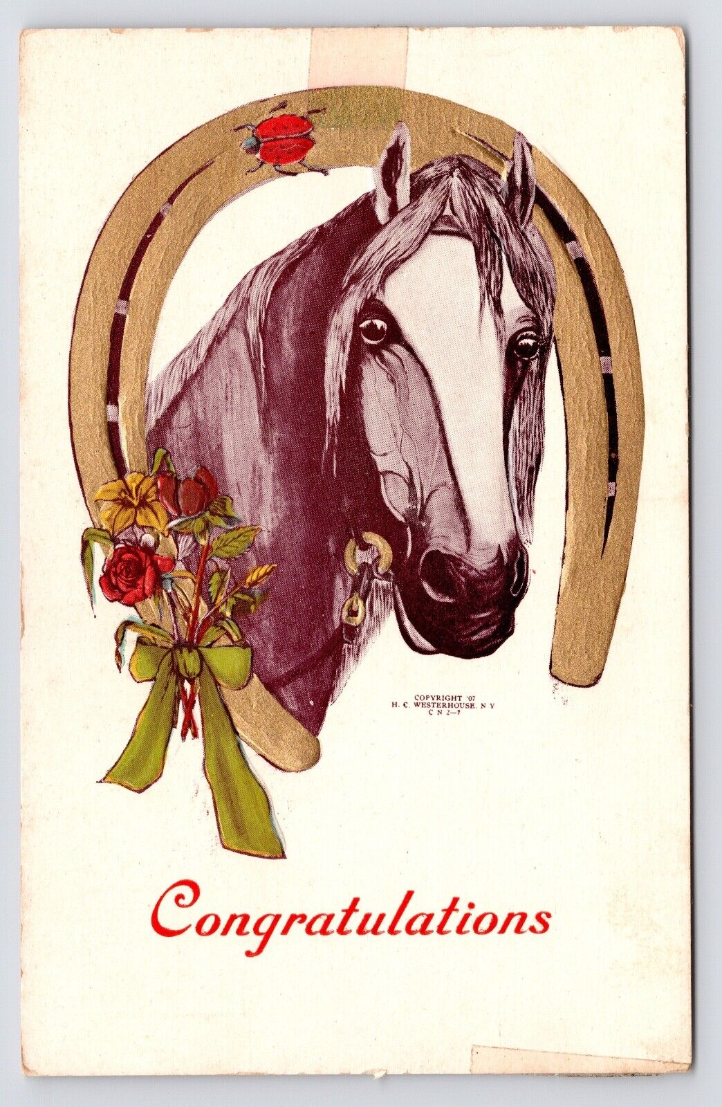 c1907~Horse & Horseshoe Portrait~H.C. Westerhouse~Congratulations~Art Postcard