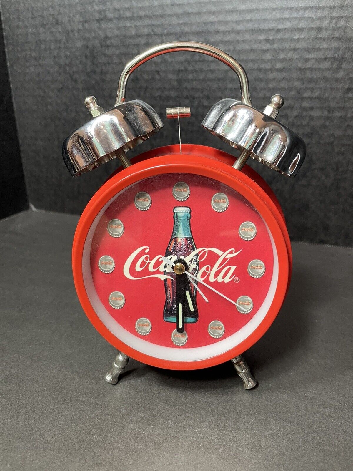 Vintage 1996 Coca Cola Classic Twin Bell Alarm Clock Retro Battery Operated