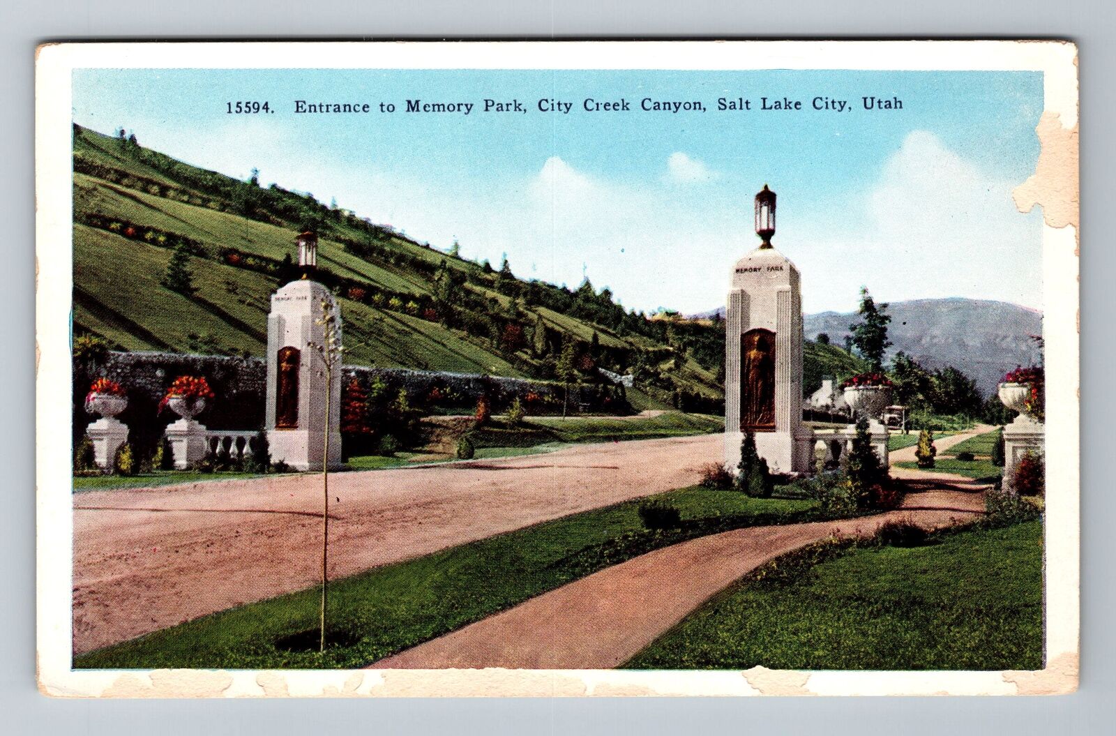 Salt Lake City UT-Utah Entrance to Memorial Park City Creek Canyon Old Postcard