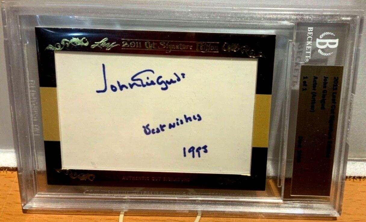 John Gielgud 2011 Leaf Cut Signature certified signed 1/1 Best wishes dated 1998