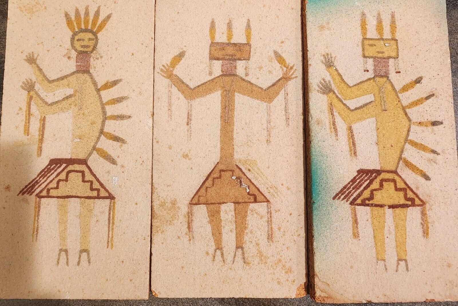 Set Of Three Native American Navajo Healing Indian Sand Painting Art