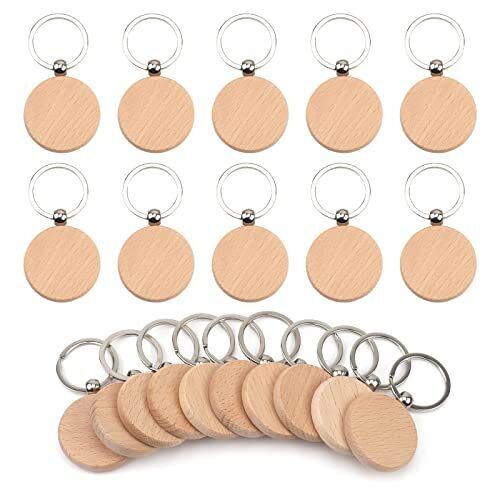 Wood Blanks Keychain Unfinished Wooden Blank Key Chain Chains Pack of 20 Round
