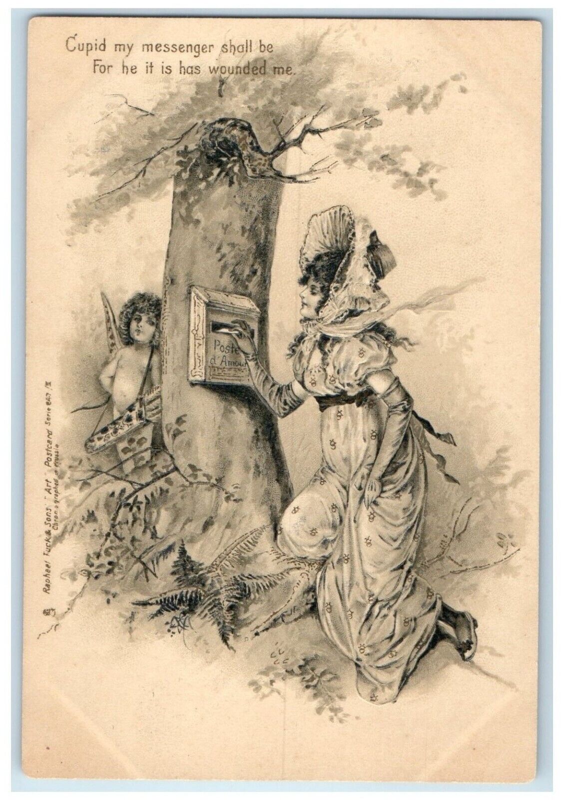 c1905 Fair Cupid Fantasy Messenger Shall Be Woman Dropping Letter Tucks Postcard