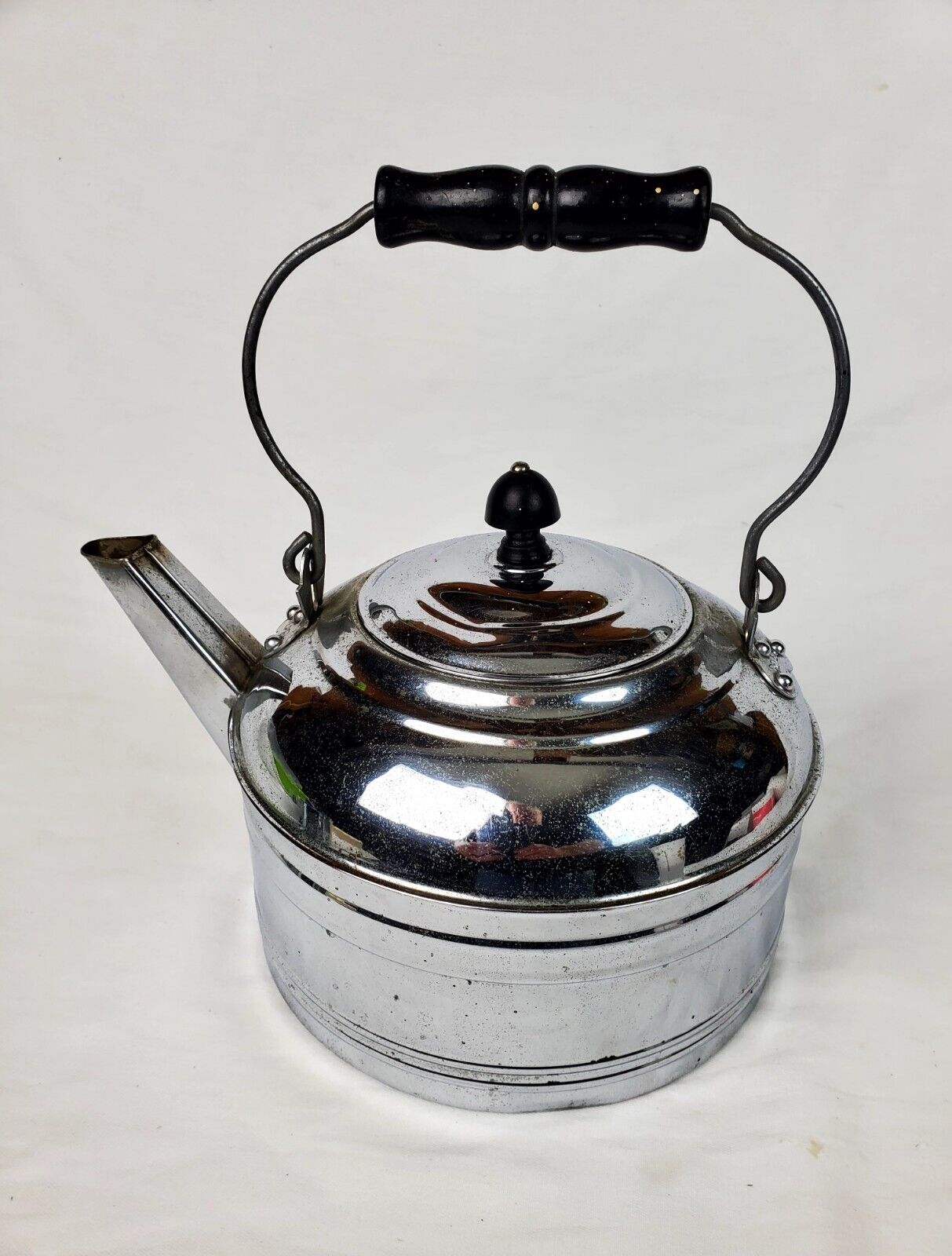 Vintage Large Revere Ware Kettle Solid Copper Chrome Plated W Wood Handle