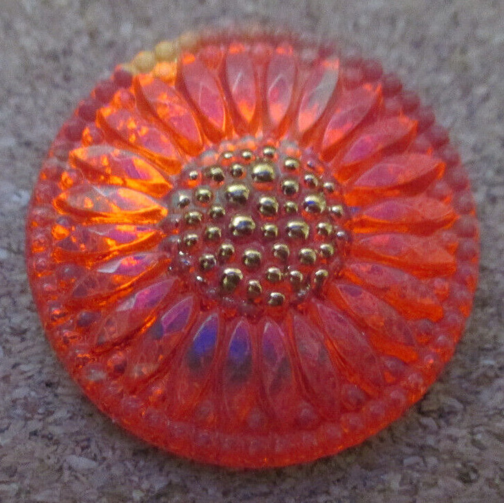 1-Czech Glass Multicolored Sun Flower-UV Reactive Front-Silver Back Button #33