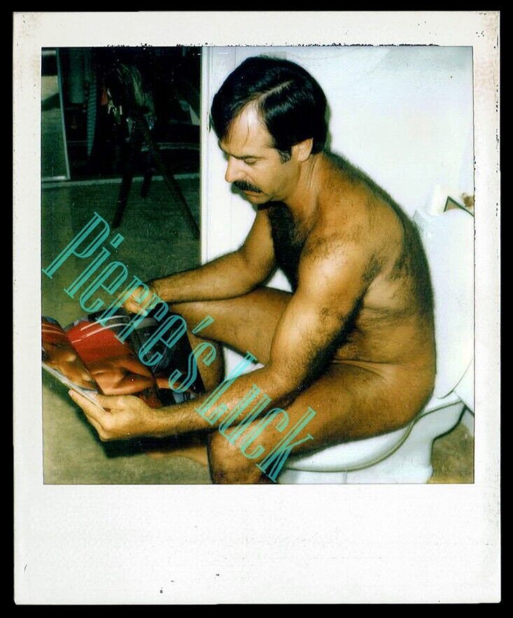 Funny Photo of Man on Toilet Reading Playboy Vintage 70's Polaroid GAY INTEREST